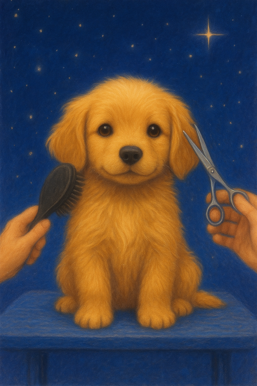 Dog painting with natural twinkling stars