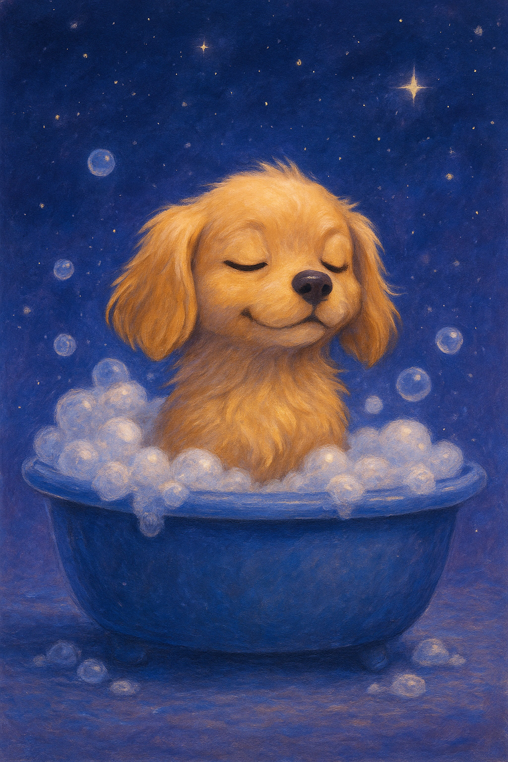 Dog painting with natural twinkling stars