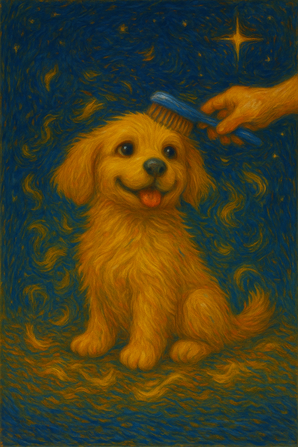 Dog painting with natural twinkling stars