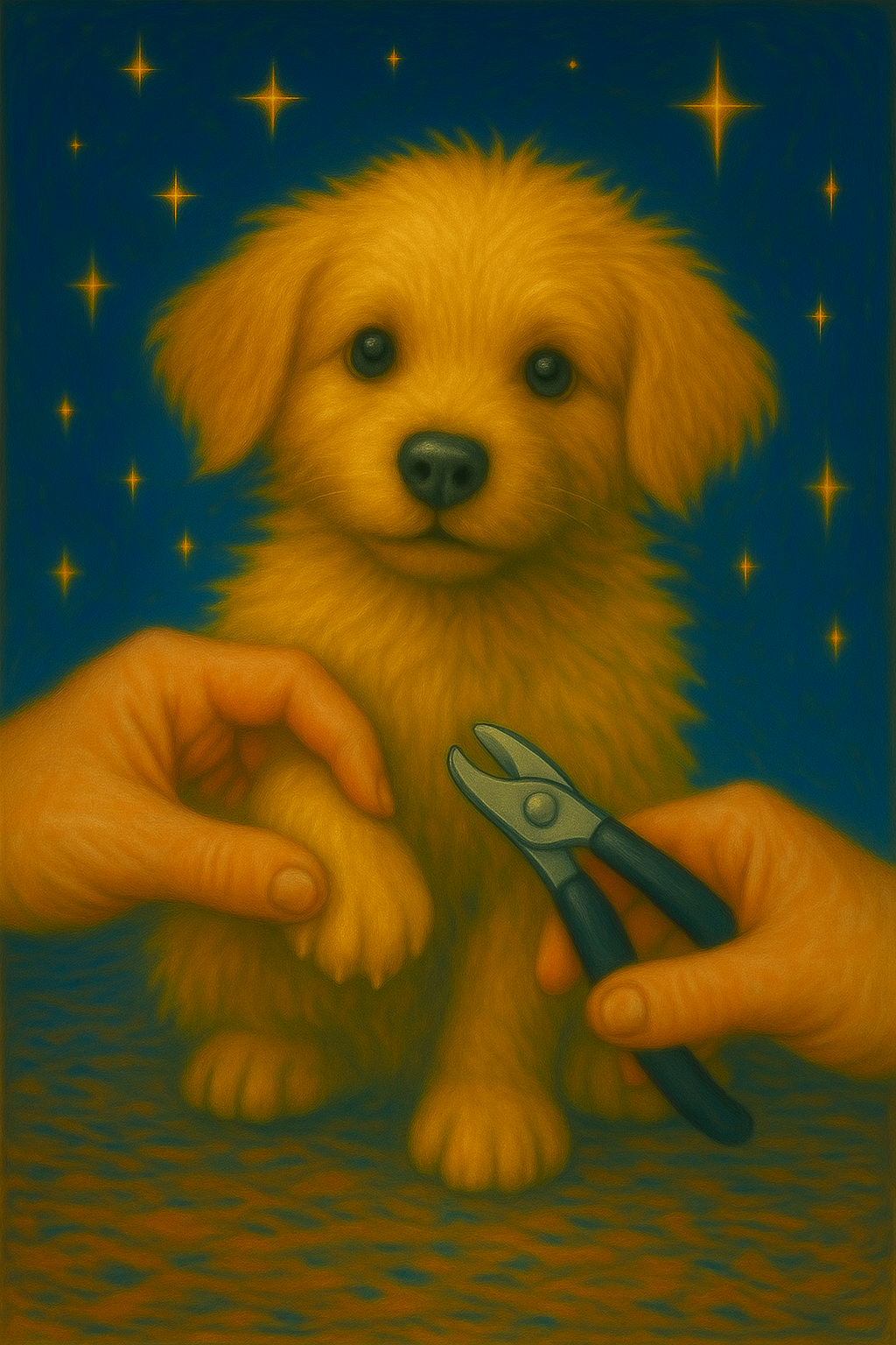 Dog painting with natural twinkling stars