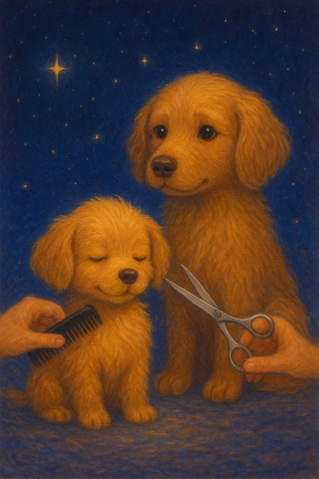Dog painting with natural twinkling stars